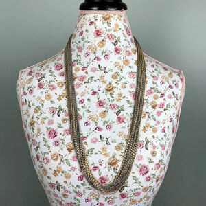 Vintage 70's Gold Silver Tone Duotone Multistrand Chain Necklace Costume Jewelry